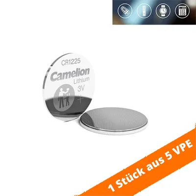 Produktbild von 1 x Camelion CR1225 3V Lithium Batterie Knopfzelle 25mAh aus 5er Strip, 3967