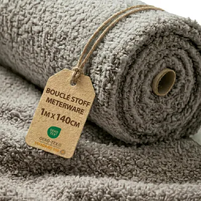 Produktbild von Teddystoff Bouclé Stoff Meterware 1 m x 140 cm – Möbelstoff Hellgrau