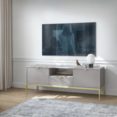 Produktbild von Masseno TV-Schrank STELLARE 154 cm Fernsehschrank mit 1 Schubladen und 2 Türen TV-Lowboard für Wohnzimmer Modern 154x39x56 cm Grau / Grau