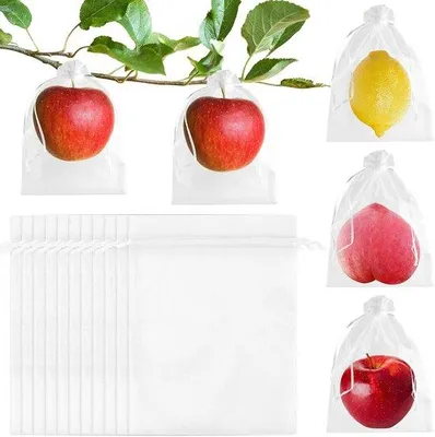 Produktbild von Verpackung von 60 wieder verwendbare Netzbeutel mit Riemen für Obstbäume, 15,2 x 20,3 cm, weiß