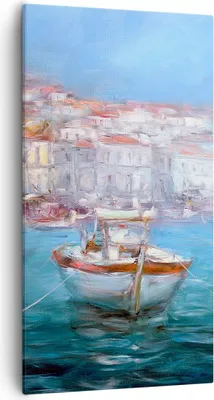 Produktbild von Bild auf Leinwand - Leinwandbild - Einteilig - Öl Boote Griechenland - 55x100cm - Wand Bild - Wanddeko - Wandbilder - Leinwanddruck - Bilder - Wanddekoration - Leinwand bilder - PA55x100-4467