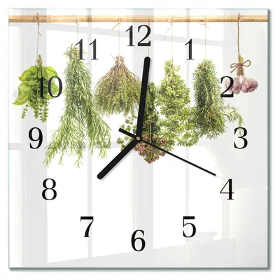 Produktbild von Tulup Glasuhr Wanduhr Küchenuhr Echt-Glas 30x30 cm Modern Dekorativ Geräuschlos Schwarzen Zeigern - Kräuter
