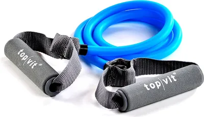 Produktbild von top | vit Bodytrainer, Fitnessband, Fitness Tube, Gymnastikband mit Schaumstoffgriffen, ca. 140cm lang, blau - stark