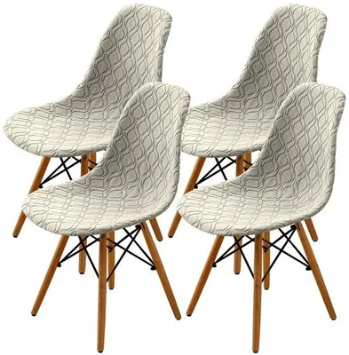 Productafbeelding van Ibenzoa® 4-delige set stretch hoesjes voor eetkamerstoelen, beige – afneembaar en machinewasbaar