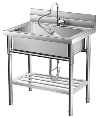 Produktbild von Edelstahl-Nutzspš¹le Freistehend Einzelbecken-Waschtisch mit Wasserhahn Brause und Ablage