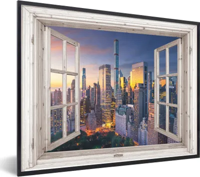 Produktbild von MuchoWow® Gerahmtes Poster Ansicht - New York - Architektur 40x30 cm - Poster mit Schwarzem Bilderrahmen Wandposter Rahmen Foto Bilder - Kunstposter - Wanddekorationen