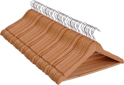 Produktbild von Holz Kleiderbügel Natur 50 Stück mit Hosenstange