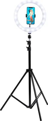 Obrázok produktu pre Grundig Selfie Ring Light - nastaviteľné kruhové svetlo so statívom 70-195 cm - statív pre mobilný telefón s kruhovým svetlom - 120 LED držiak na statív mobilného telefónu s 3 úrovňami ohrevu - dobíjateľný cez USB - čierny