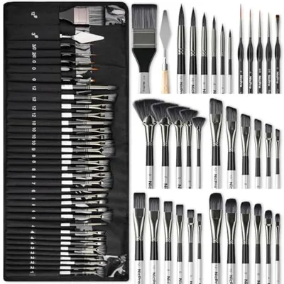 Produktbild von PromoHome® 36-teiliges Pinselset mit Palettmesser und Aufbewahrungsrolle, professionelle Pinsel für Acryl, Öl, Aquarell, Gouache