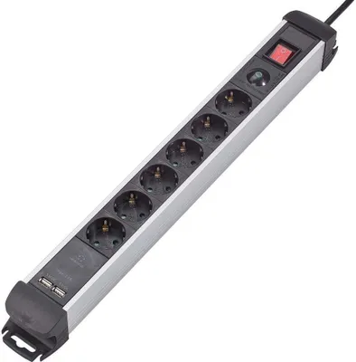 Produktbild von Renkforce 815A-CMB-SUSB Steckdosenleiste mit Schalter 6fach Schwarz, Silber Schutzkontakt 1 St.