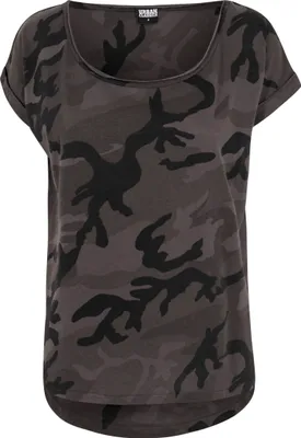 Zdjęcie produktu dla Damska koszulka Urban Classics Ladies Camo Back Shaped Tee w kolorze ciemnego kamuflażu – rozmiar 5XL