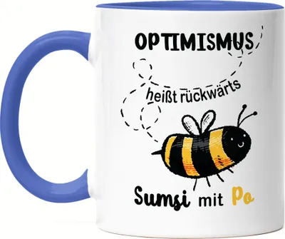 Produktbild von Optimismus Heißt Umgedreht Sumsi Mit Po Tasse Blau Biene Lustige Humorvolle Geschenkidee Wortwitz