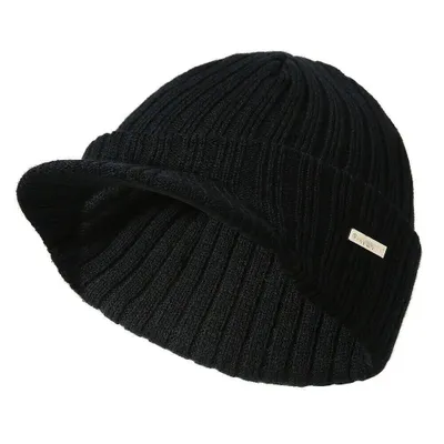 Produktbild von Strickmütze mit Sonnenblende, winterwarme gestrickte Schirmmütze – Schwarz