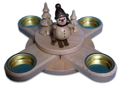 Teelichthouder mit Schneemännern, Naturfarben, 23 cm