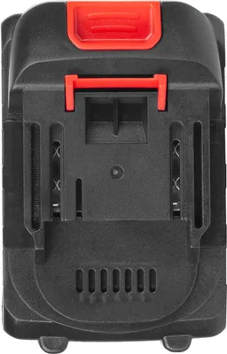 A close-up, top-down view of a black and red battery pack for a pressure cleaner.