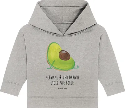 Produktbild von Mr. & Mrs. Panda Organic Baby Hoodie Avocado Schwangerschaft 12. - 18. Monat - Heather Grey - Geschenk, Geburt, Kapuzenshirt, Schwanger, Kapuzensweatshirt, Wunder