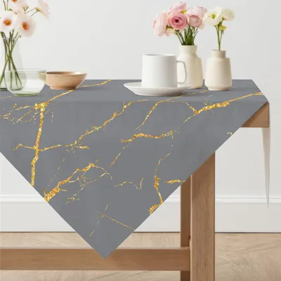 Immagine prodotto di Tovaglia da esterno, colore grigio antracite, effetto marmo, 100 x 100 cm, realizzata in misto lino-poliestere, lavabile