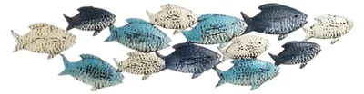 Produktbild von Metallische Wanddekoration Fische 75 x 2,5 x 19 cm Wandskulptur Maritime Deko Fischschwarm