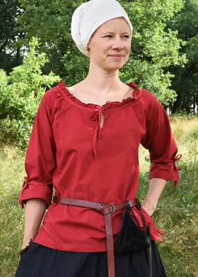 Produktbild von Mittelalter Bluse Birga mit 3/4 Arm, rot - Baumwolle Mittelalterkleidung Damen Kostüm Größe: XXL
