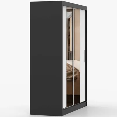 Produktbild von Schwebetürenschrank Kleiderschrank Schrank Garderobe Spiegel Vista 01 (Schwarz/Weiß) + Spiegel 150cm