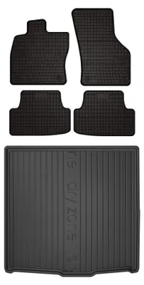 Image de Tapis en caoutchouc + bac de coffre pour Volkswagen Golf VIII 2019- (break, plancher bas) – 5 pièces, noirs, sur mesure
