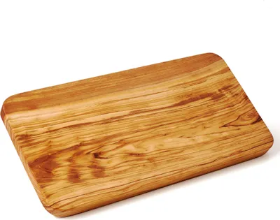 A rectangular wooden cutting board with rounded corners, shown against a white background.