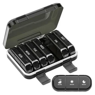 Produktbild von Tablettenbox 7 Tage 3 Fächer Morgens Mittags Abends Schwarz BPA-frei