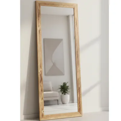 Produktbild von MO.WA Spiegel Holzspiegel Ganzkörperspiegel Wandspiegel 56x147 Garderobespiegel mit Massivholzrahmen Natur Spiegel groß Ankleidespiegel Standspiegel