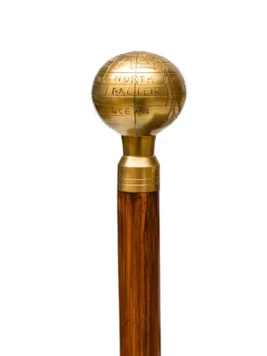 Produktbild von Spazierstock Weltkugel Erde Holz Wanderstock Flanierstock goldfarbener Griff