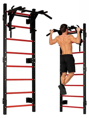 Obrázek produktu pro Gymnastický žebřinový žebřík 215 cm hrazda na přítahy cvičení pro děti i dospělé černá MOVEPRO