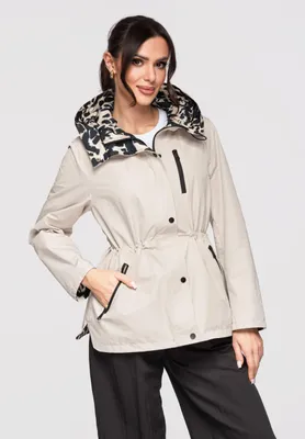 Produktbild von Ombre Wendbare Damen-Übergangsjacke mit Kapuze und Taillenregulierung beige L