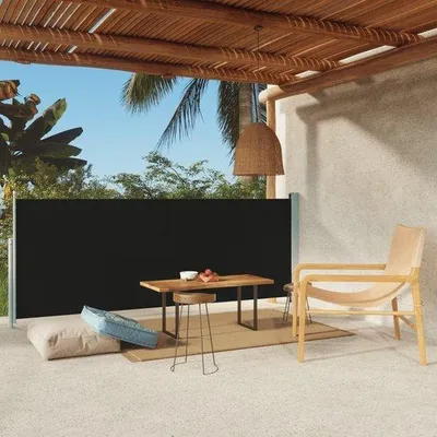 Produktbild von Famanu Seitenschirm 117x300 cm - Schwarz - Sichtschutz für Garten - Ausziehbares Windschutzschild