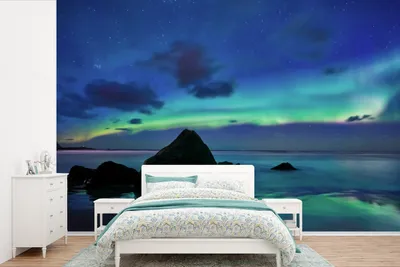 Produktbild von MuchoWow® Fototapete für Wohnzimmer oder Schlafzimmer Wandtapete Vinyl Motivtapete Himmel - Landschaft - Polarlicht - 420x280 cm - Zimmer für Kinder