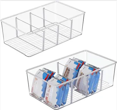 Produktbild von 2er Kühlschrank Organizer mit 4 Fächern, BPA-Freie Küche Stapelbarer Lebensmittelaufbewahrungsbox für Teebeutel,Snacks,Gewürze
