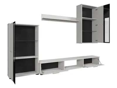 Produktbild von MIRJAN24 Wohnwand Salsa, Mediawand, Wohnzimmer-Set, Anbauwand, Vitrinen mit Glasböden (Farbe: Weiß, ohne Beleuchtung)