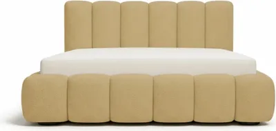 Produktbild von Polsterbett 180x200 - Gelb - Bett mit Bettkasten und Lattenrost - Familien Bett - Metallgestell - Gasfedern - Modernes Design - ohne Matratze