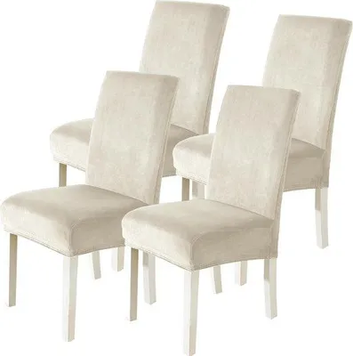 Produktbild von Famanu Stuhlbezug 4 Stück - Stretch - Moderne Abnehmbare Waschbare Esszimmerstuhlbezüge - Beige