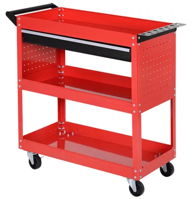 Productafbeelding van HOMCOM Werkplaats trolley, gereedschapswagen, transportwagen met 3 niveaus en lade