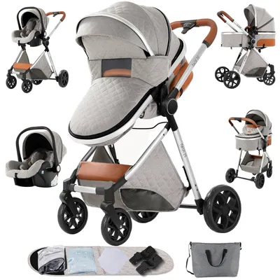 Productafbeelding van Kinderwagen 3-in-1 reissysteem met reiswieg en autostoel, lichtgewicht frame en opvouwbaar
