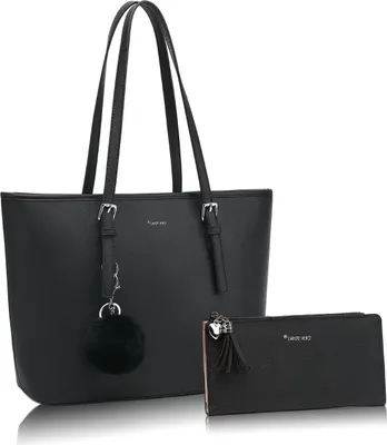 Produktbild von Handtasche Damen mit Geldbörse und Schlüsselanhänger, Groß Elegant Damen Handtasche, ​Geschenke für Frauen, Schwarz