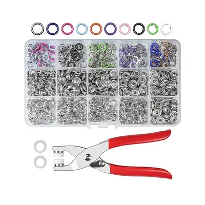 Immagine prodotto di Set pinza per bottoni automatici 9,5 mm + 100 bottoni colorati, attrezzo per cucito e riparazioni DIY - ButtonPliers
