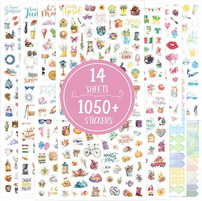 Obrázok produktu pre Sada samolepiek s viac ako 1050 trblietavými nálepkami, 14 listov, samolepiace, vhodné na scrapbook