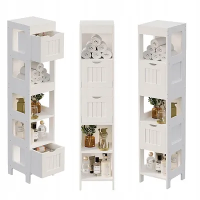 Immagine prodotto di Mobile da bagno a colonna con cassetti, bianco, alto, con ripiani, stile loft moderno, 142 cm