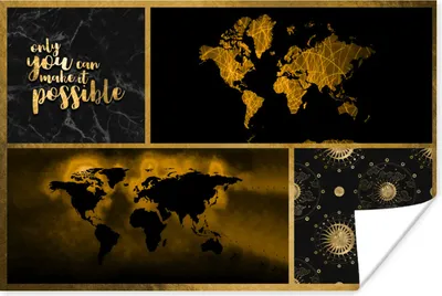 Produktbild von MuchoWow® Poster Weltkarte - Collage - Luxus - Gold 60x40 cm - Schlafzimmerdekoration