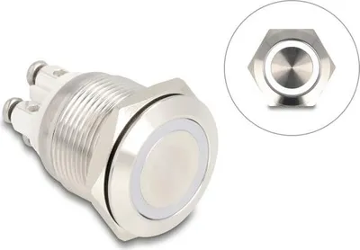Produktbild von Delock Drucktaster zum Einbau 19 mm 4 x Schraubklemme LED weiß (20977)