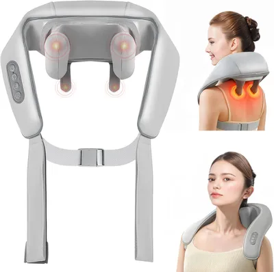 Produktbild von Nackenmassagegerät mit Wärme, Shiatsu Massagegerät, 360° drehbare Kugeln - Massagegerät für Nacken, Rücken, Schulter, Grau