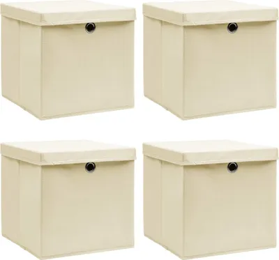 Produktbild von "im Angebot" Aufbewahrungsboxen mit Deckel 4 Stk. Creme 32x32x32 cm Stoff - Aufbewahrungsboxen CC2295