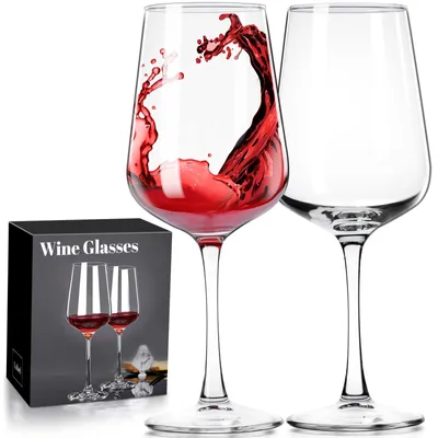 Weingläser Set 2er, 12 oz, Kristallglas, lange Stiele, Rot- und Weißwein