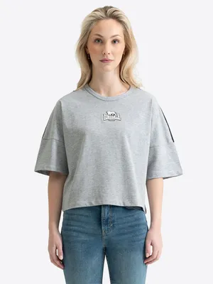 Produktbild von Frauen T-Shirt Cropped Oversize WANDYLAW Marl Grey/Black/White XS Lonsdale