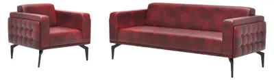 Productafbeelding van Stilvolle Rote Sofagarnitur Edles 3-Sitzer Sofa Polstersessel 2tlg